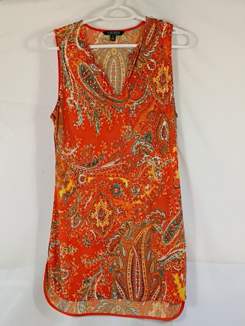 EUC Lauren Ralph Lauren Women's Tunic Tank Orange Paisley Sleeveless Top Size PM